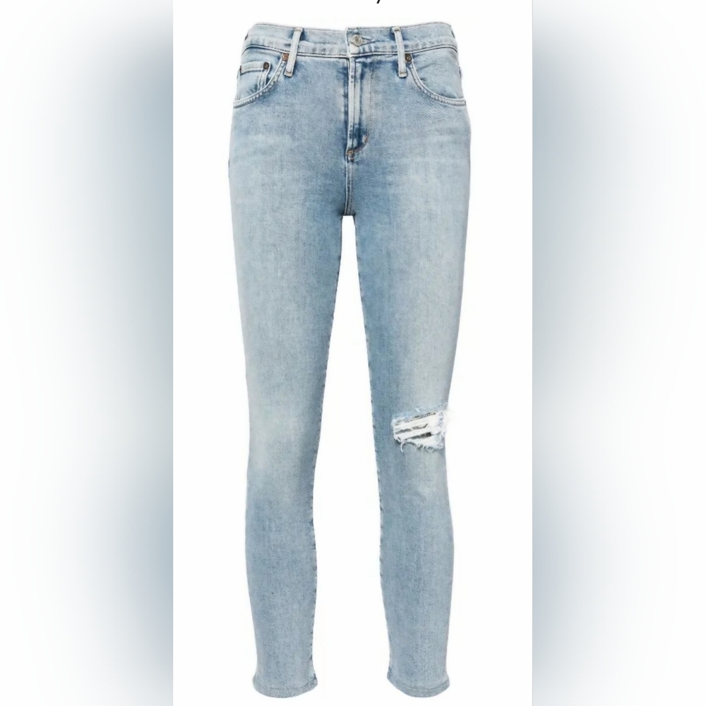 Agolde Sophie Ripped Skinny Cropped Jeans- In Light Wash Denim - Picture 5 of 13